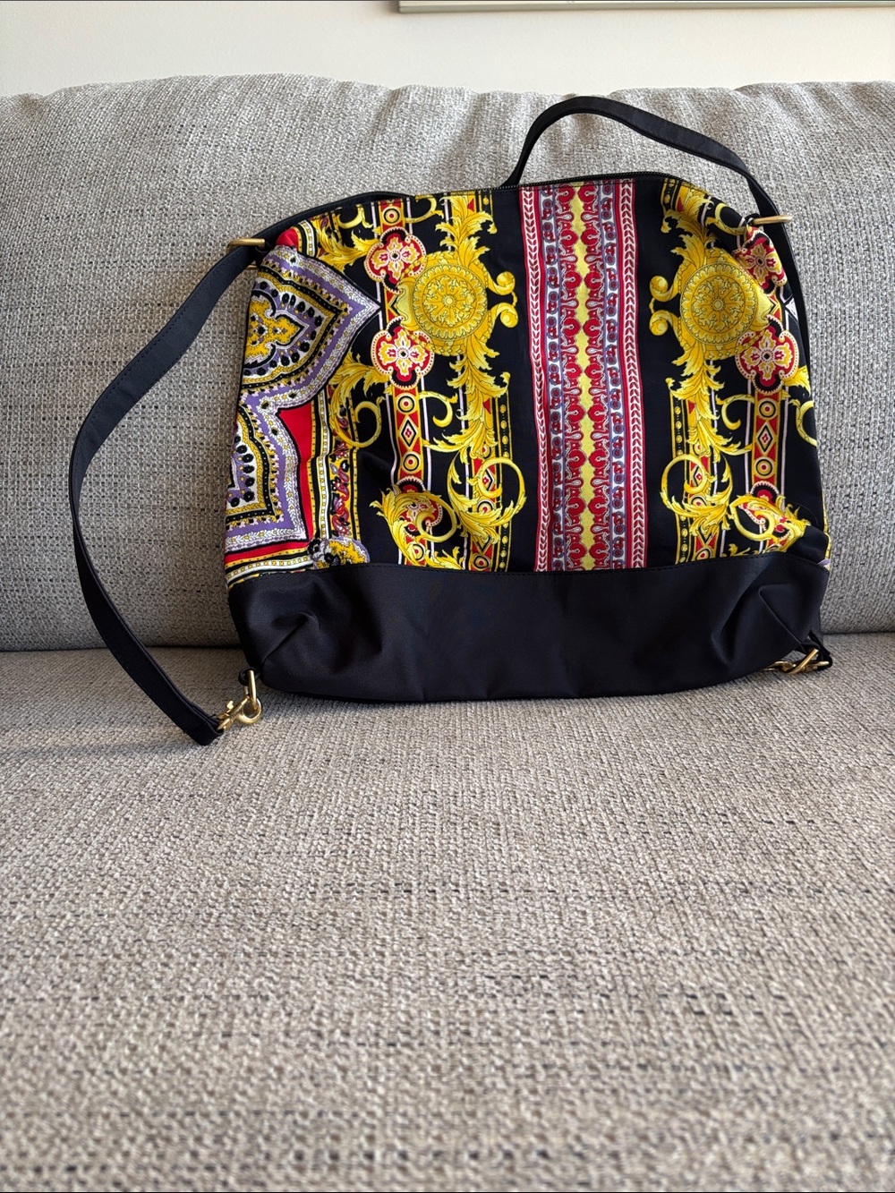 Versace Black 2 way Bag with Vibrant Baroque Print